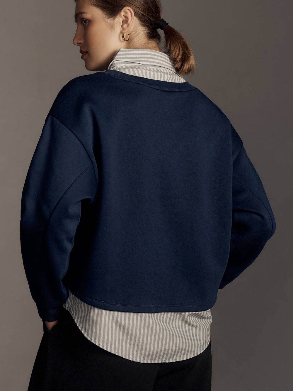 MAEVE ANTHROPOLOGIE Layered Button Down Sweatshirt Pullover Oversized Twofer M - Picture 2 of 9
